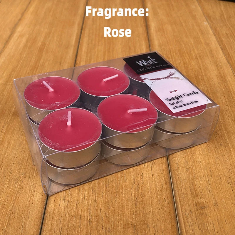 12pcs/set Tea Lights Scented Candles Romantic Smokeless Atmosphere Anniversaries Wedding Party Hotel Decor Tea Candle Light