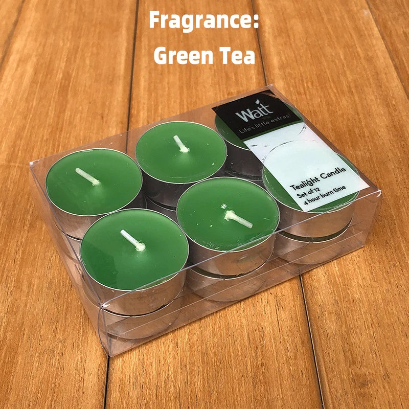 12pcs/set Tea Lights Scented Candles Romantic Smokeless Atmosphere Anniversaries Wedding Party Hotel Decor Tea Candle Light