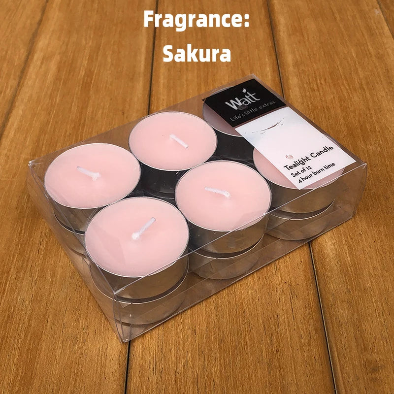 12pcs/set Tea Lights Scented Candles Romantic Smokeless Atmosphere Anniversaries Wedding Party Hotel Decor Tea Candle Light