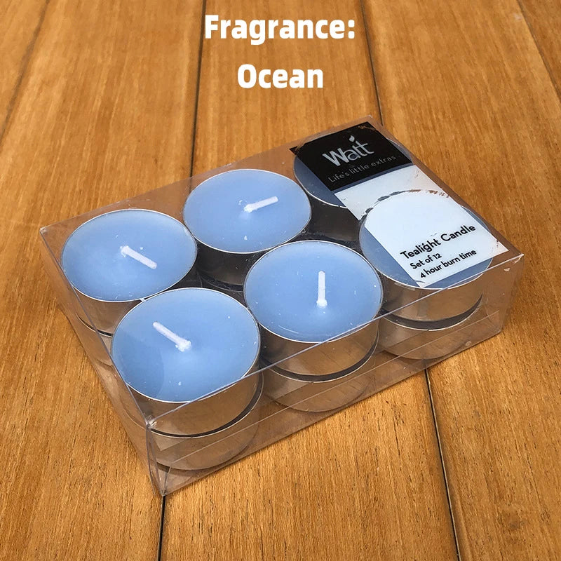 12pcs/set Tea Lights Scented Candles Romantic Smokeless Atmosphere Anniversaries Wedding Party Hotel Decor Tea Candle Light