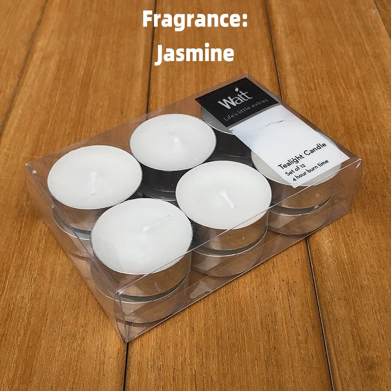 12pcs/set Tea Lights Scented Candles Romantic Smokeless Atmosphere Anniversaries Wedding Party Hotel Decor Tea Candle Light