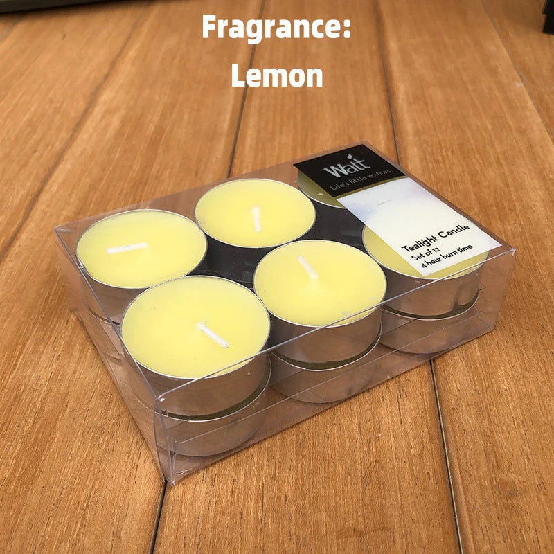 12pcs/set Tea Lights Scented Candles Romantic Smokeless Atmosphere Anniversaries Wedding Party Hotel Decor Tea Candle Light