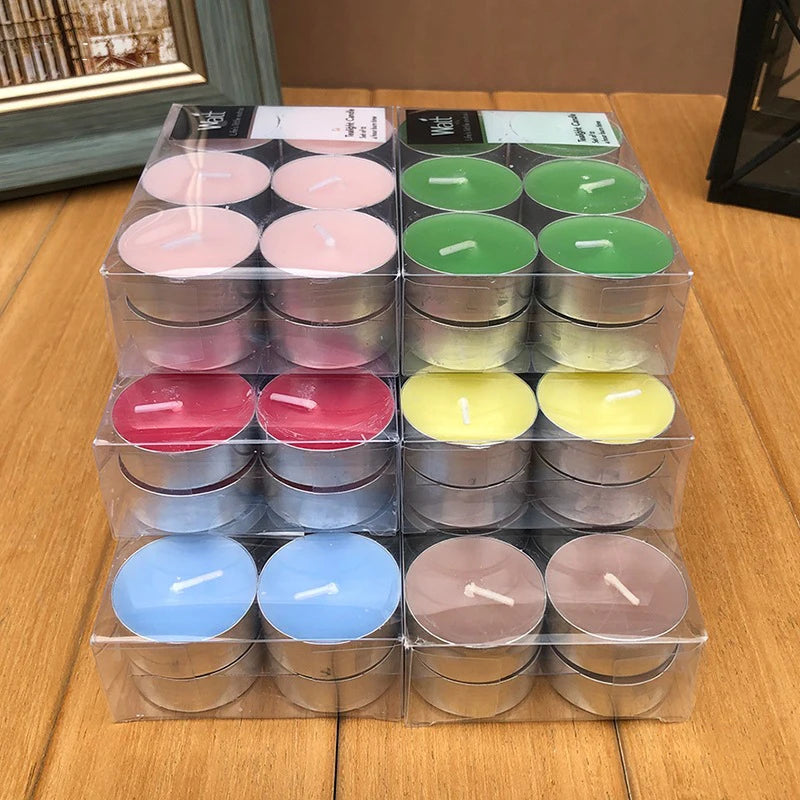 12pcs/set Tea Lights Scented Candles Romantic Smokeless Atmosphere Anniversaries Wedding Party Hotel Decor Tea Candle Light